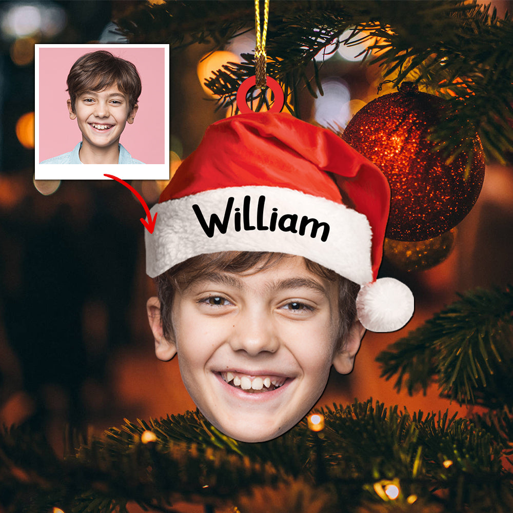 Blisscorners Christmas Hat - Christmas Gift For Family, Custom Photo And Name - Personalized Acrylic Ornament2D Flat LM2111