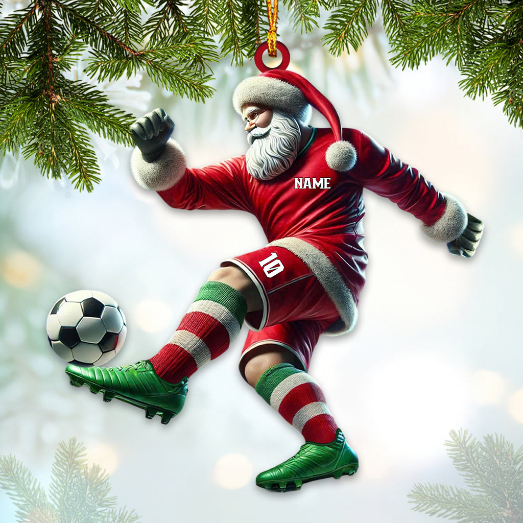 Blisscorners Custom Name and Number Santa Football Ornament, Christmas Gift for Football Lover2D Flat LM2211