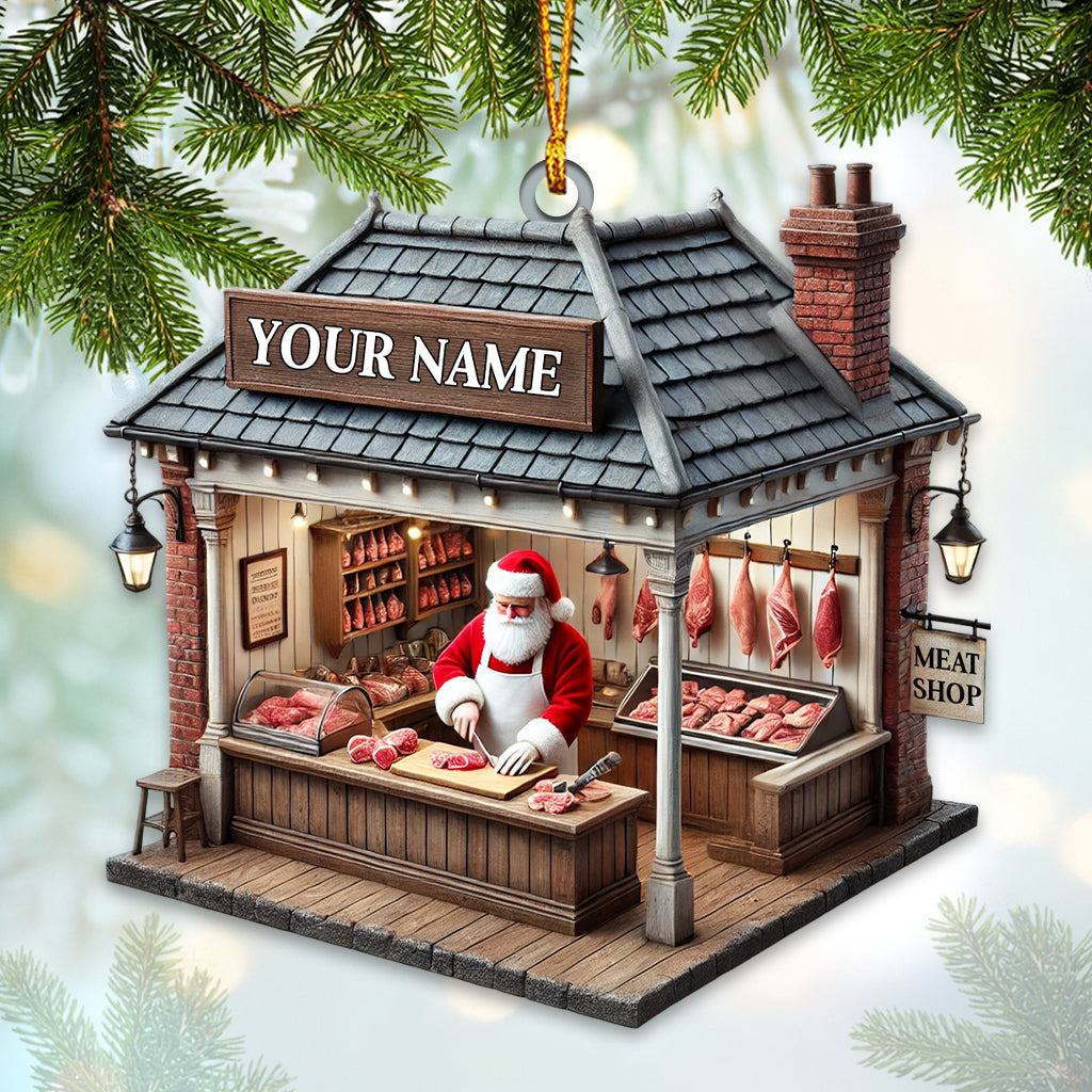 Blisscorners Custom Name Butcher Santa Ornament, Butcher Shop Christmas Decoration2D Flat LM2211