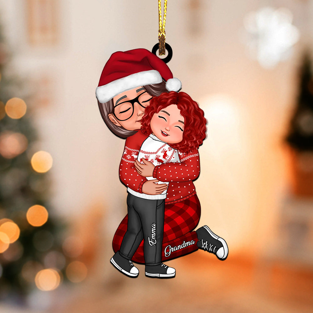 Blisscorners Grandma, Mom Hugging Grandkid, Kid - Custom Appearances And Names - Personalized Acrylic Ornament- Christmas Gift For Family2D Flat LM2111