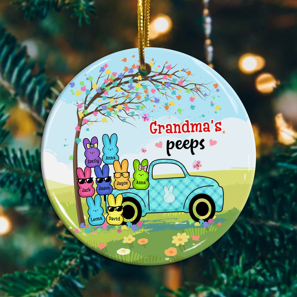Blisscorners Family Rabbit Peeps And Car, Custom Appearances And Names- Personalized Ceramic Ornament - Gift For Family2D Flat LM2111