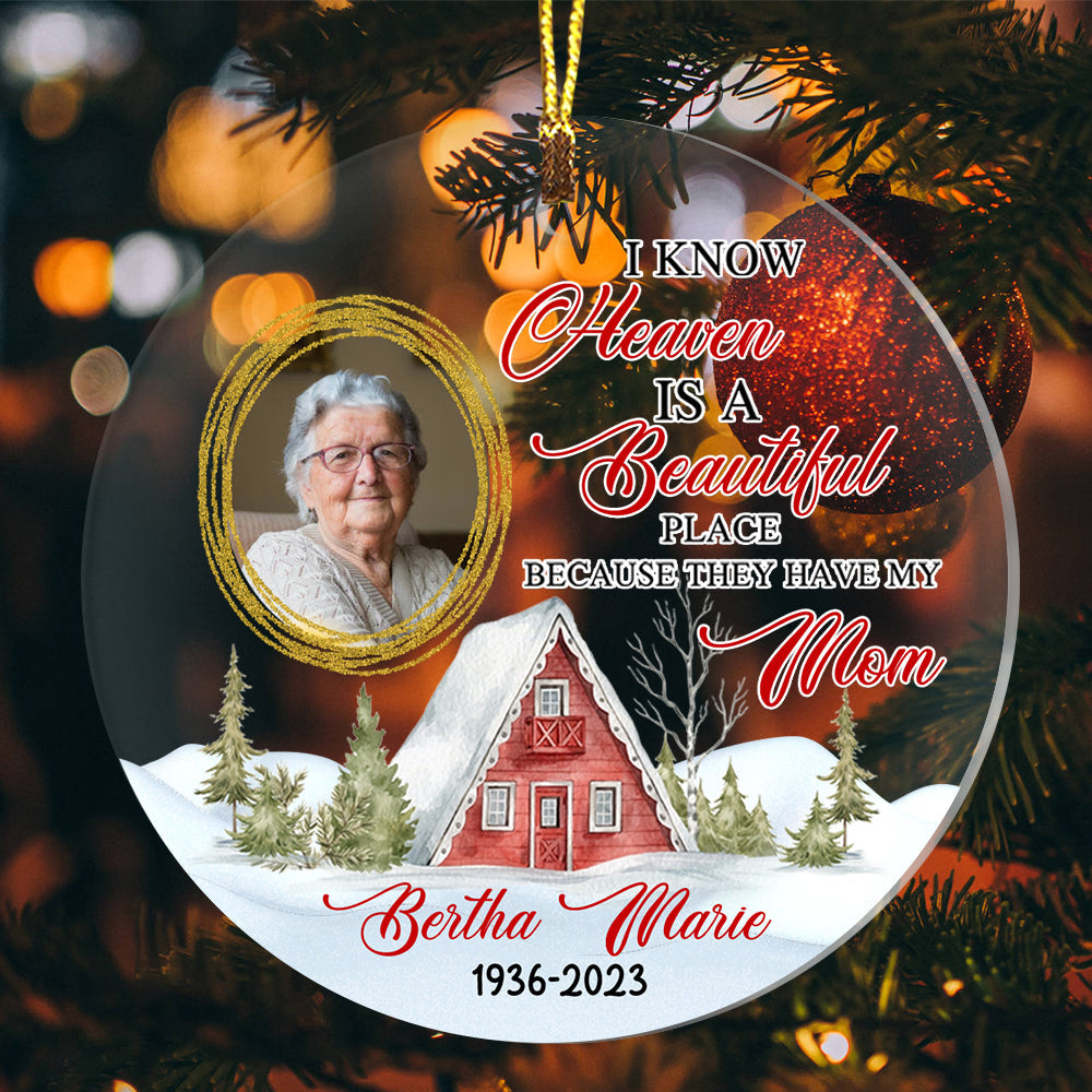 Blisscorners I Know Heaven Is A Beautiful Place - Custom Photo And Name, Personalized Acrylic Ornament - Gift For Christmas, Family Gift, Memorial Gift2D Flat LM2111