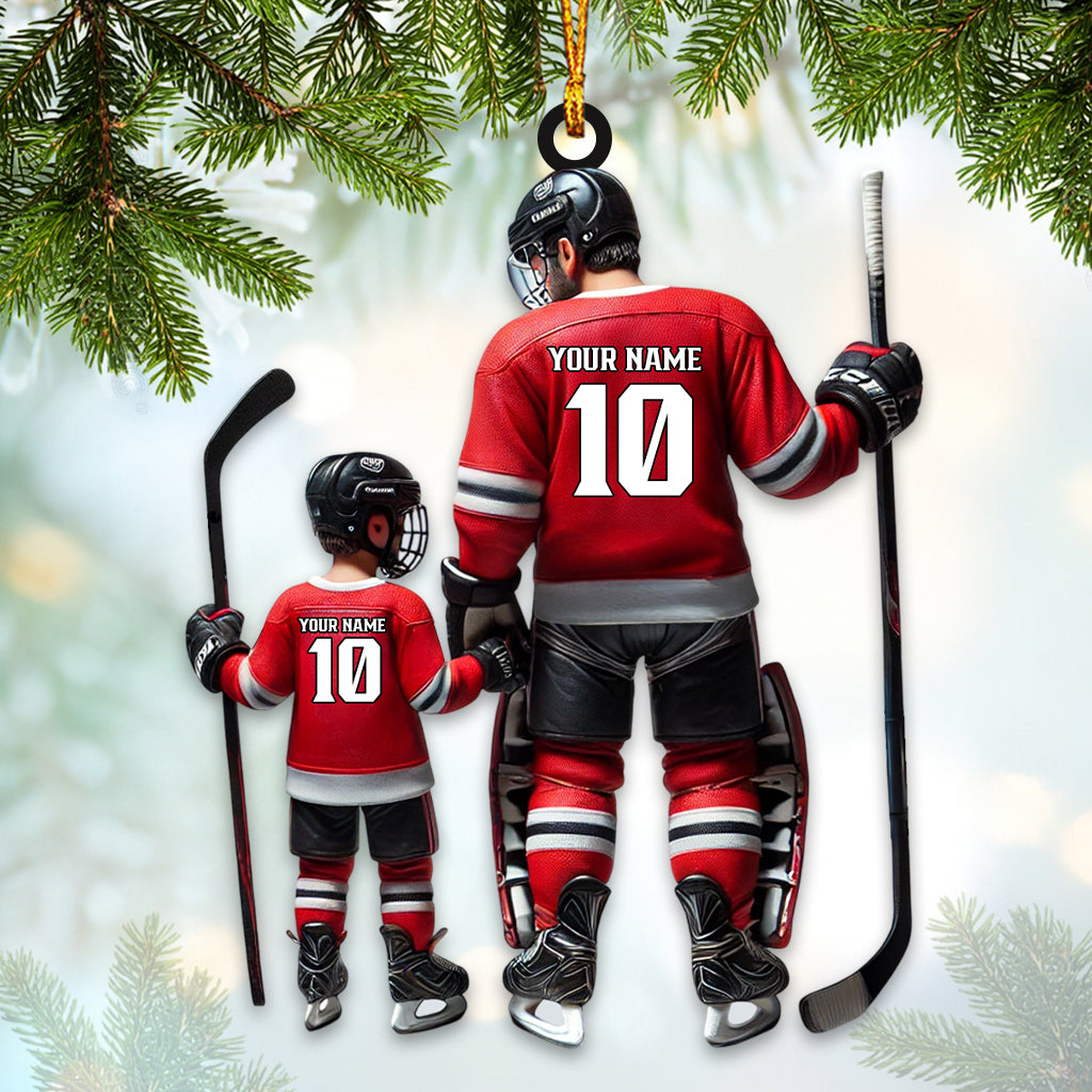 Blisscorners Custom Name and Number Dad and Son Ice Hockey Ornament, Christmas Gift Decoration2D Flat LM2111