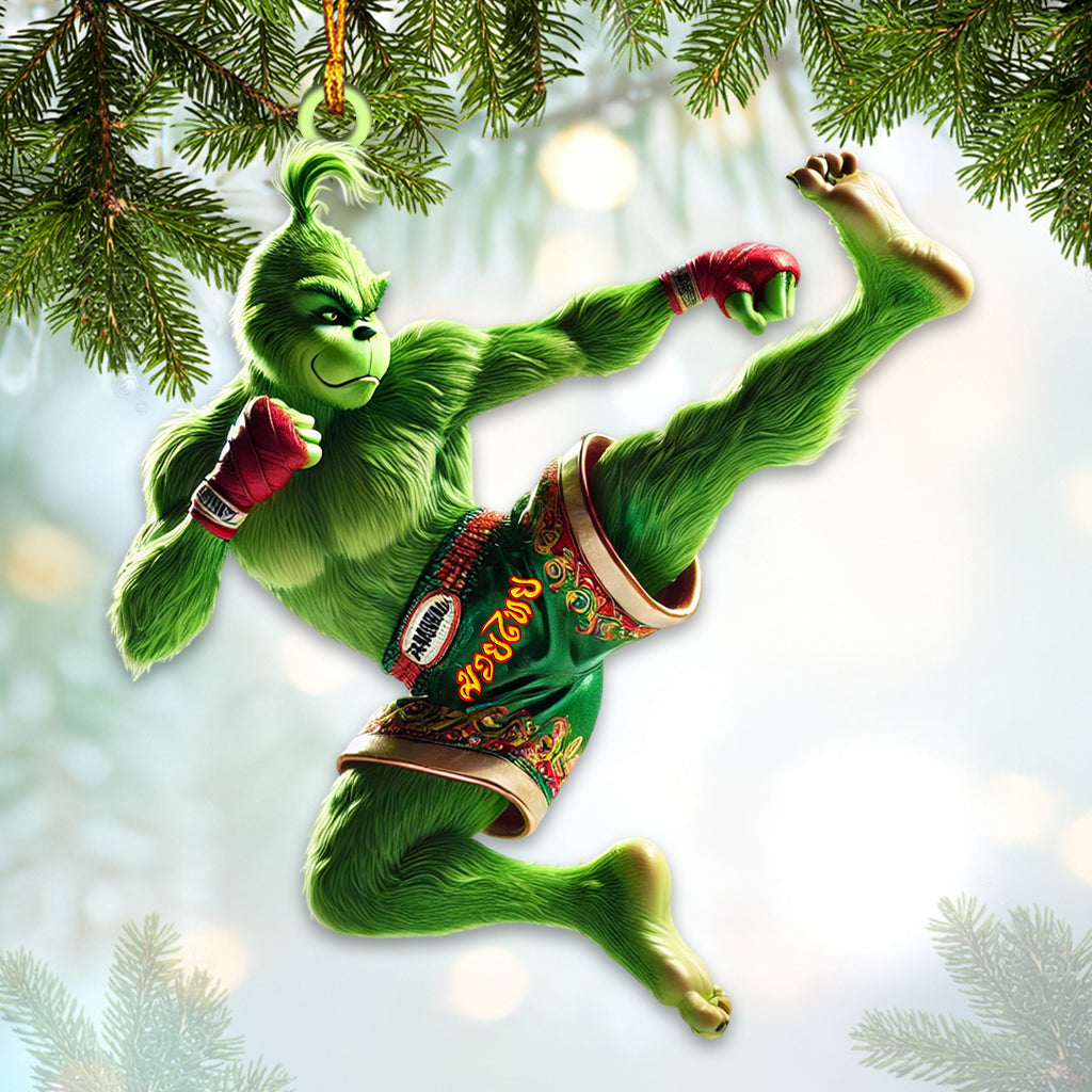Blisscorners Custom Name Muay Thai Grinch Ornament, Muay Thai Lover Christmas Gift2D Flat LM2111