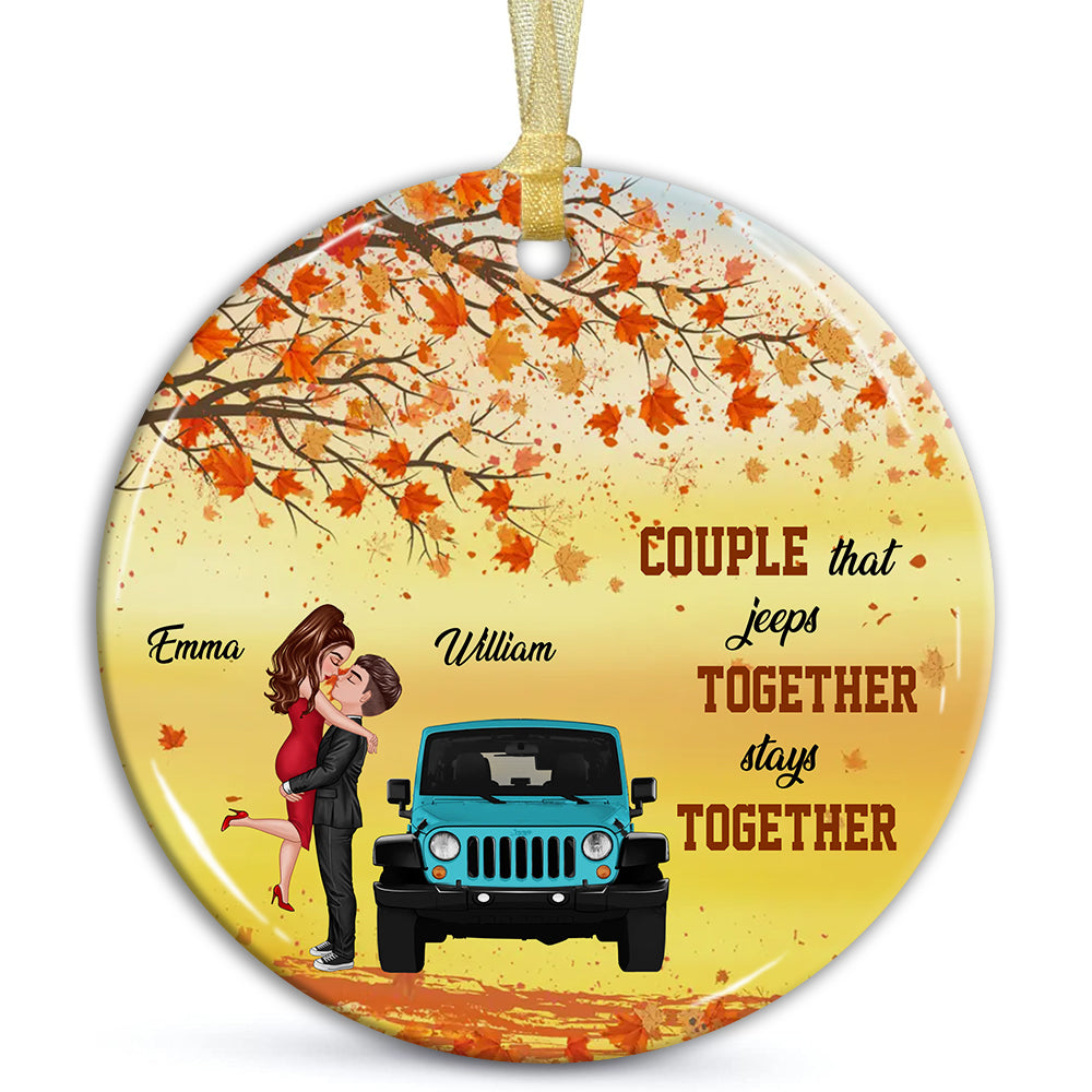 Blisscorners Couple That Jeeps Together Stays Together , Custom Appearances And Names- Personalized Ceramic Ornament - Gift For Couple2D Flat LM2111