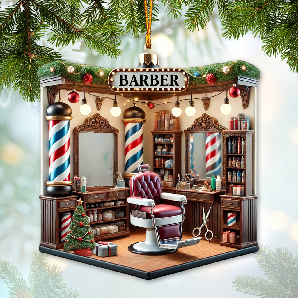 Blisscorners Custom Name Barber Ornament, Barber Shop Christmas Decoration2D Flat LM2111