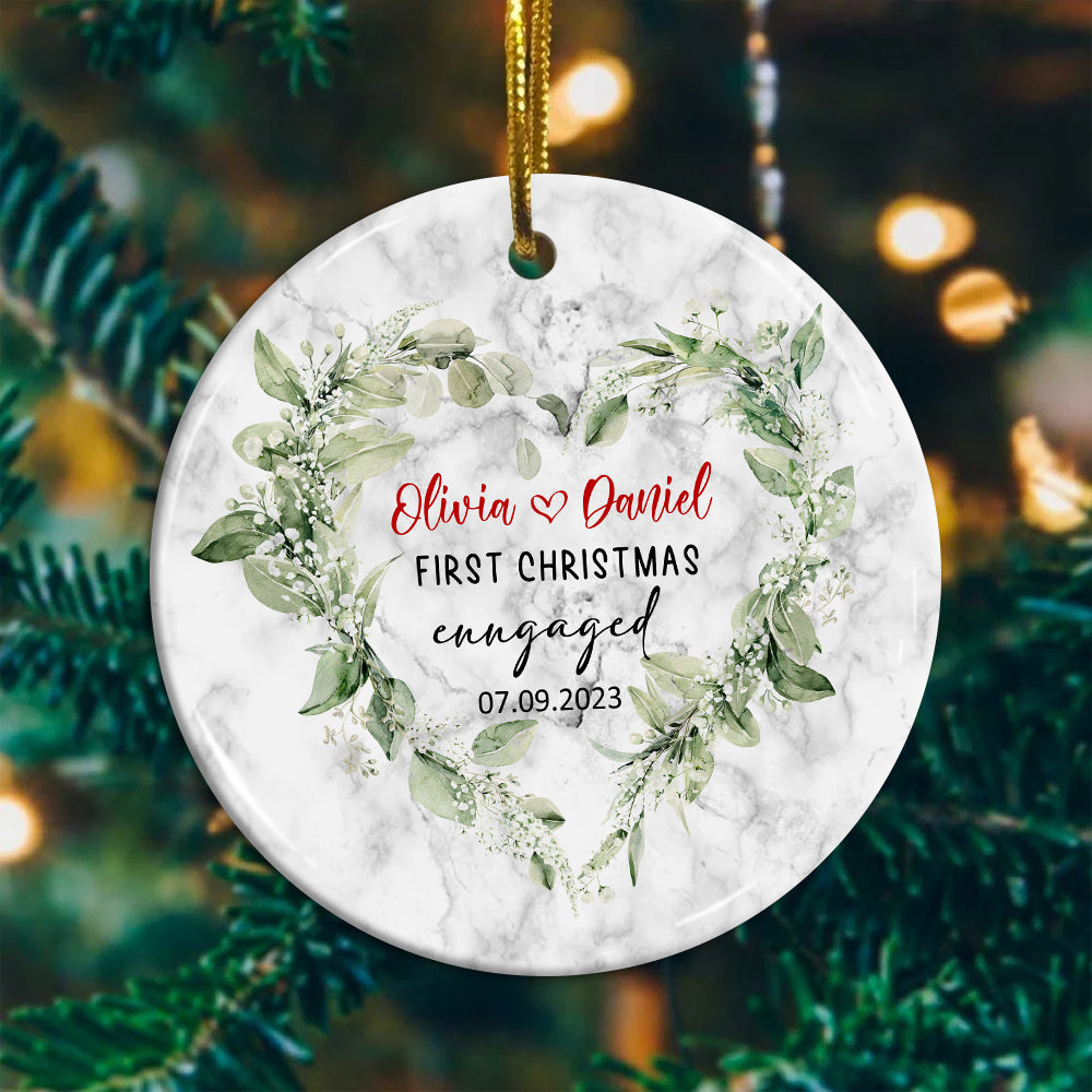 Blisscorners First Christmas Engaged  - Personalized Christmas Ceramic Ornament - Gift For Couple, Family2D Flat LM2111