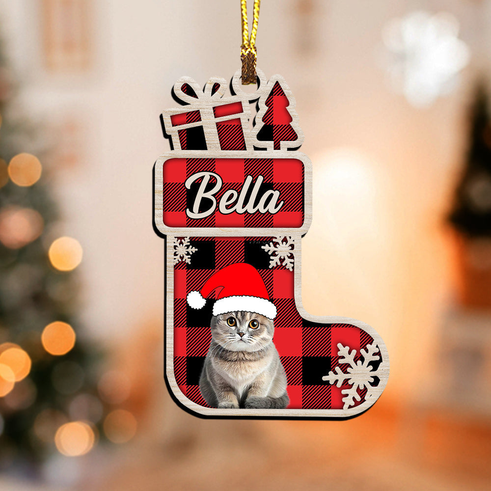 Blisscorners Merry Christmas Pet And Socks - Custom Photo And Name - Personalized Custom Shape Acrylic Ornament - Gift For Pet Lover2D Flat LM2111