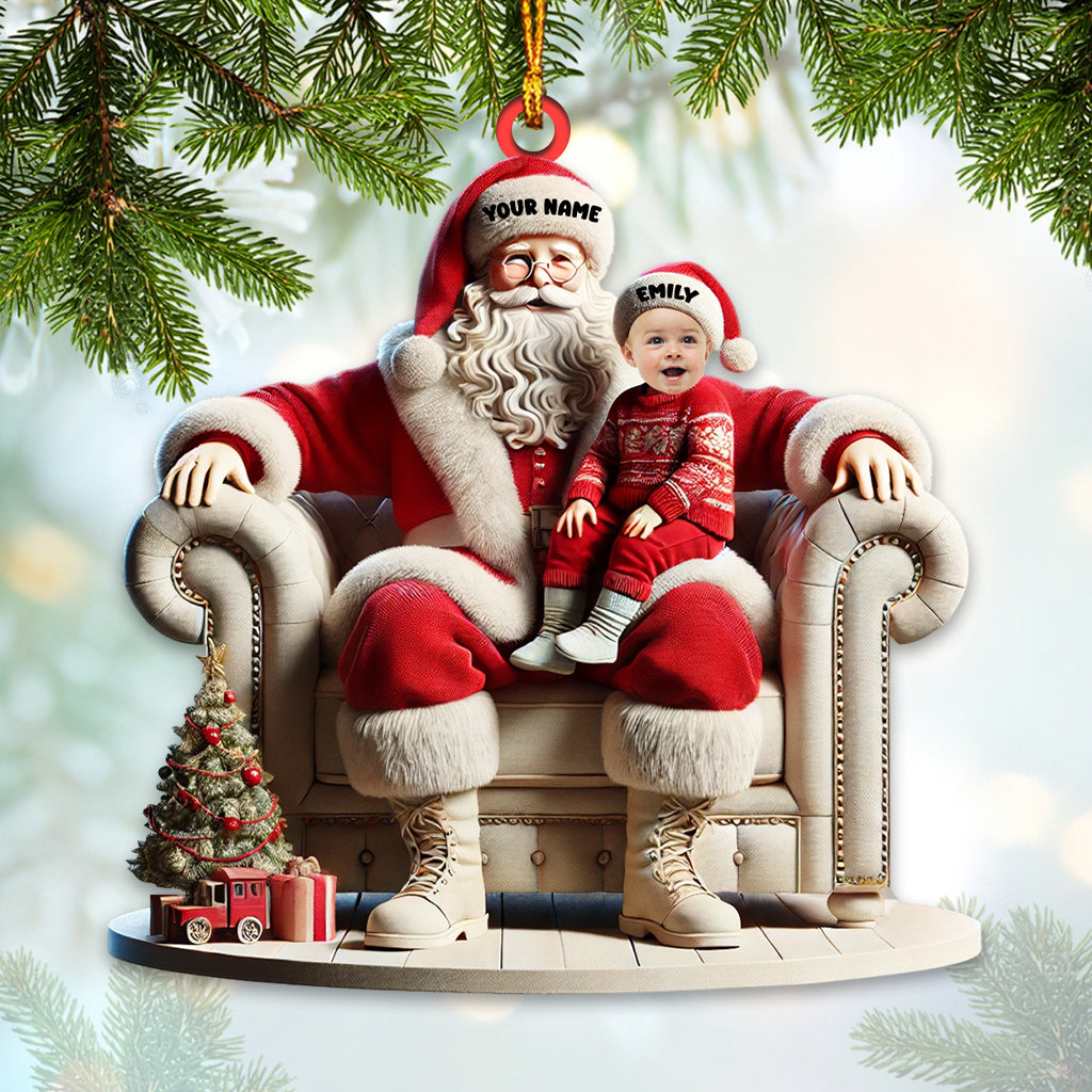 Blisscorners Custom Name and Photo Santa Ornament, Santa and Baby Christmas Ornament2D Flat LM2111