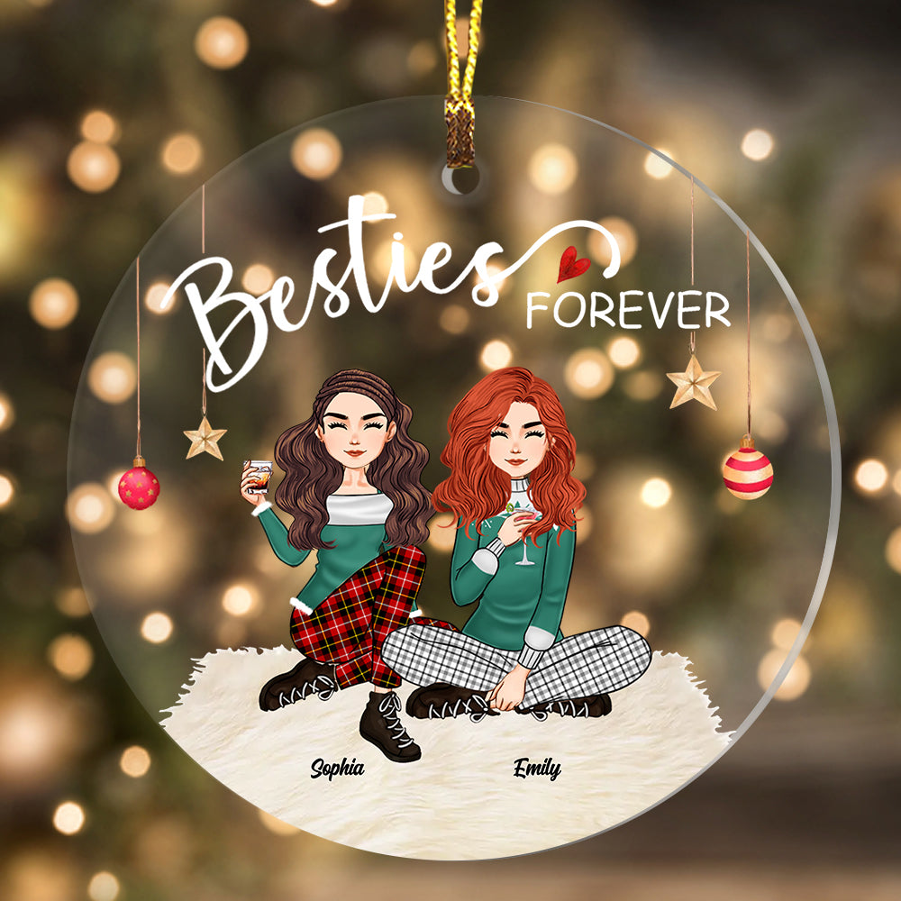 Blisscorners Besties Forever Girls Friendship - Custom Appearances, Quote And Names Christmas Gift - Personalized Acrylic Ornament2D Flat LM2111