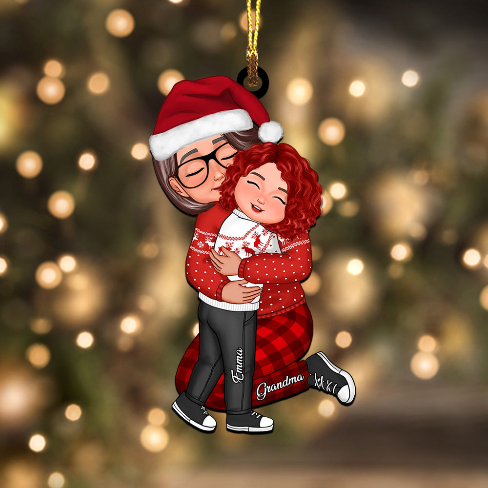 Blisscorners Grandma, Mom Hugging Grandkid, Kid - Custom Appearances And Names - Personalized Acrylic Ornament- Christmas Gift For Family2D Flat LM2111
