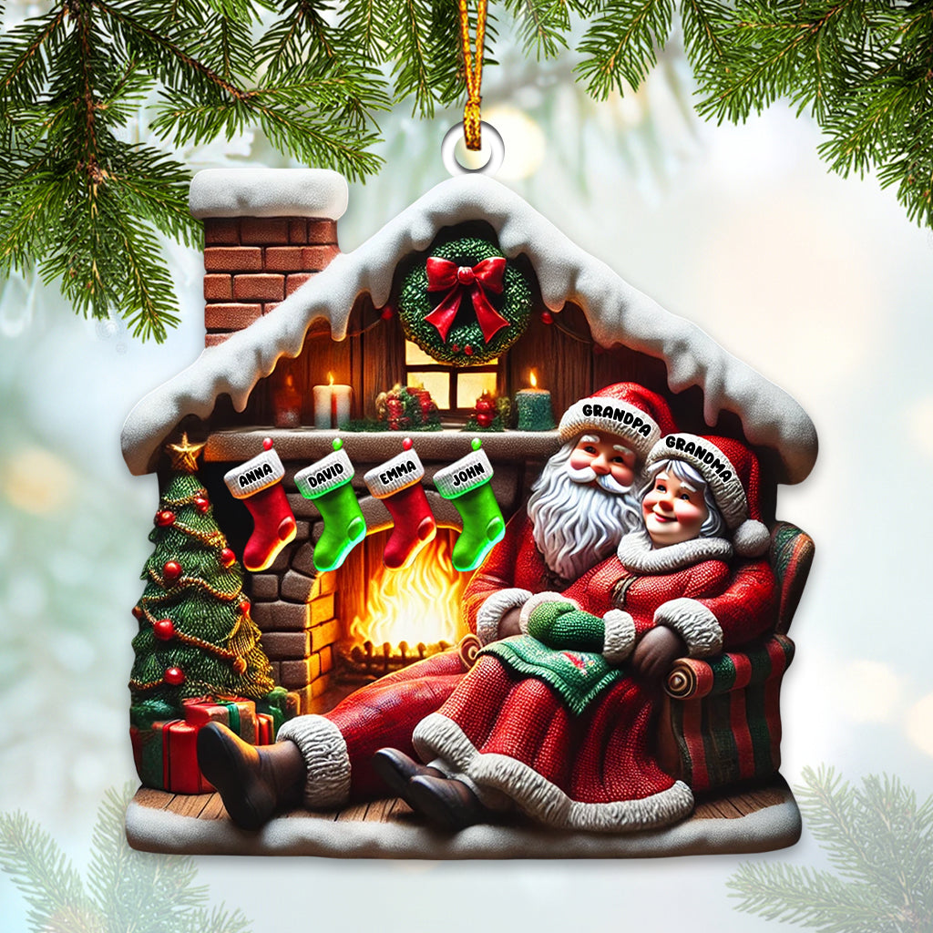 Blisscorners Custom Name Santa Couple and Kids Christmas Ornament, Family Christmas Gift2D Flat LM2111
