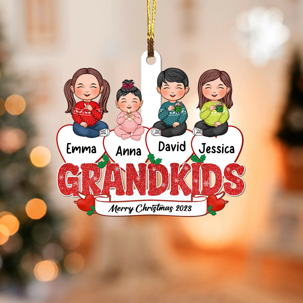 Blisscorners Christmas Kids On Snow Heart - Custom Appearances And Names, Personalized Acrylic Ornament - Gift For Christmas2D Flat LM2111