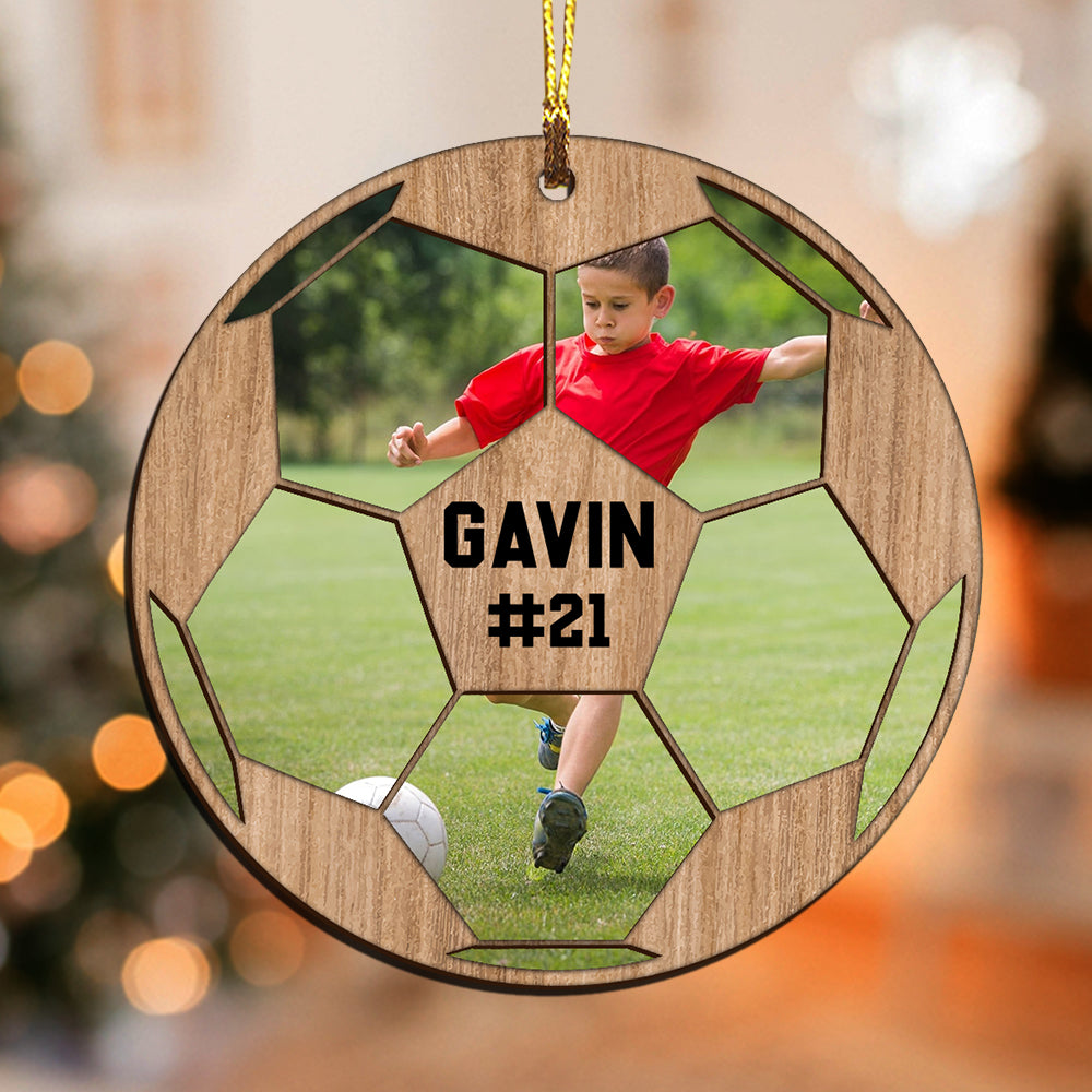 Blisscorners Custom Photo And Name In Ball - Personalized Custom Shaped Wooden Ornament - Gift For Soccer Lover2D Flat LM2111