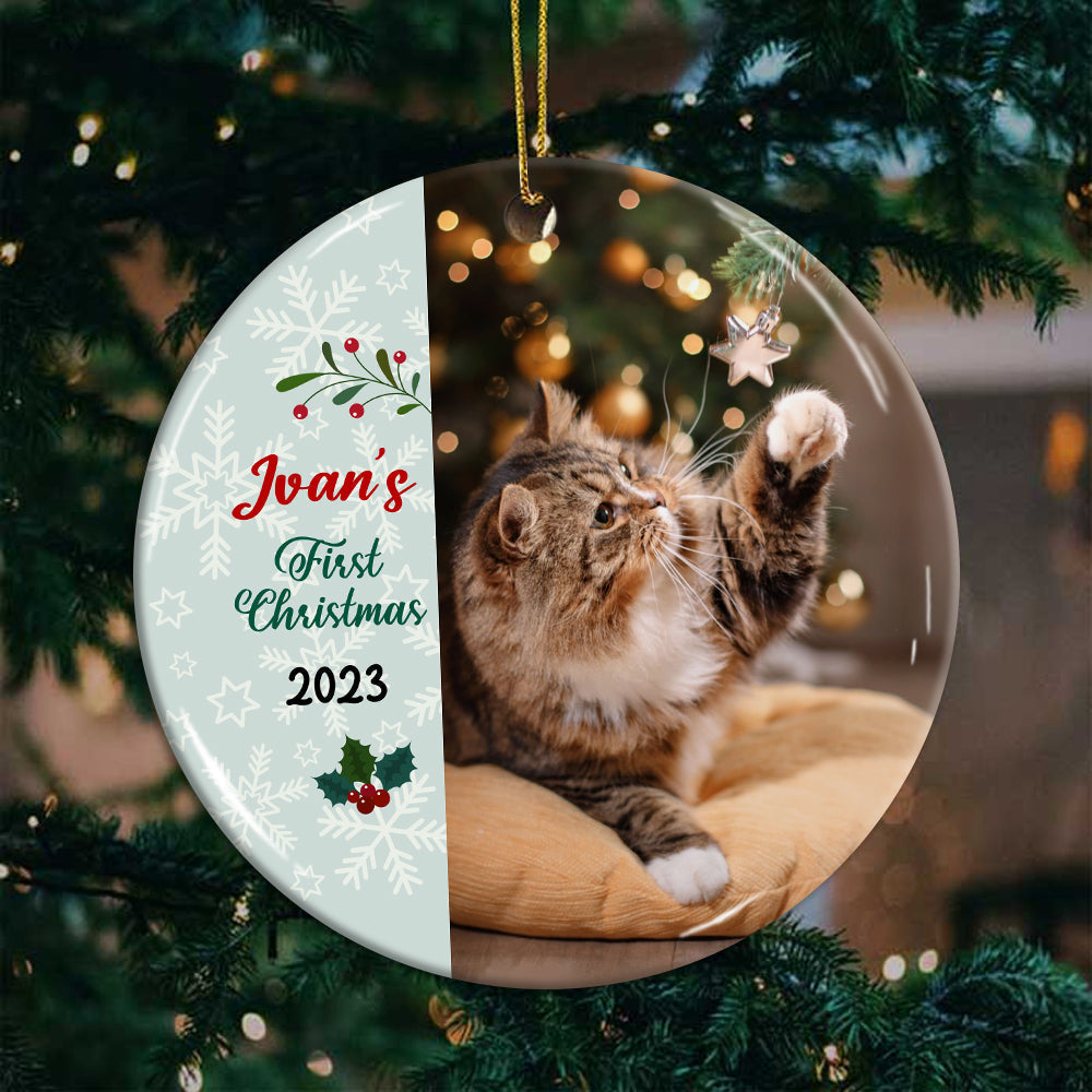 Blisscorners Merry First Christmas - Personalized Photo And Name Ceramic Ornament - Gift For Christmas, Gift For Pet Lover, Gift For Family2D Flat LM2111