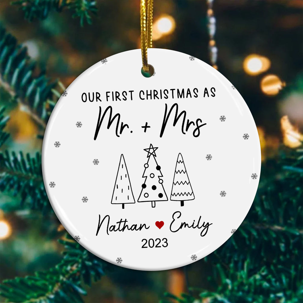 Blisscorners Our First Christmas As Mr & Mrs - Personalized Ceramic Ornament - Gift For Christmas, Family Gift2D Flat LM2111