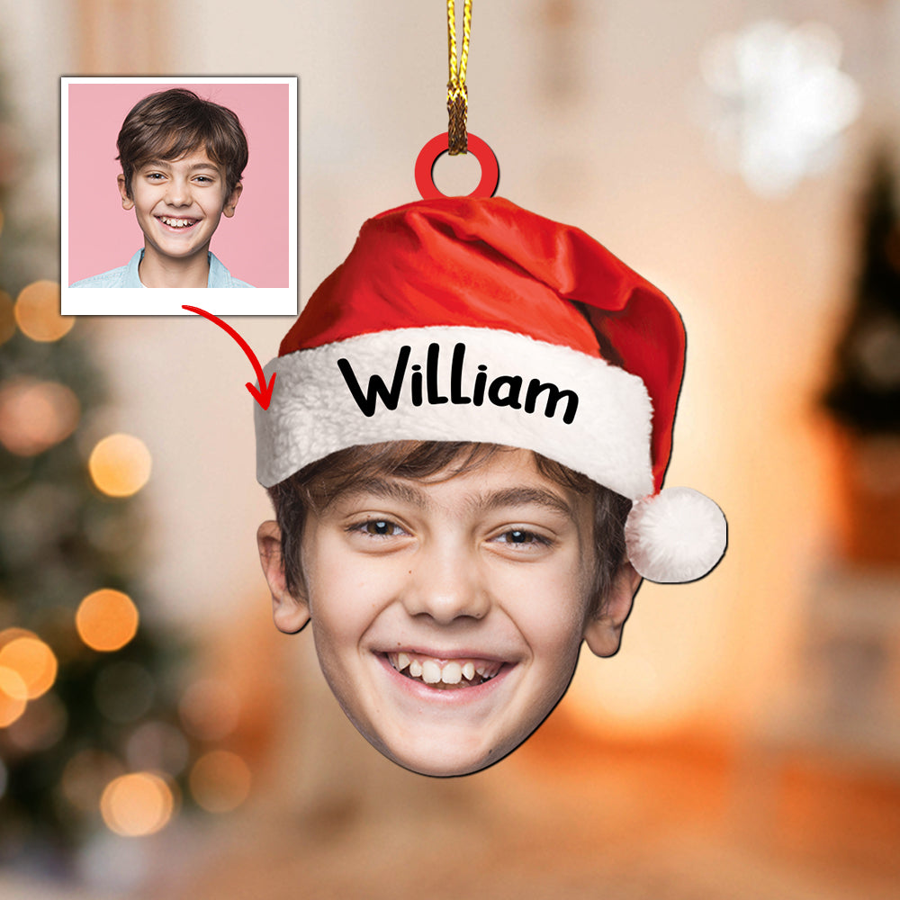 Blisscorners Christmas Hat - Christmas Gift For Family, Custom Photo And Name - Personalized Acrylic Ornament2D Flat LM2111