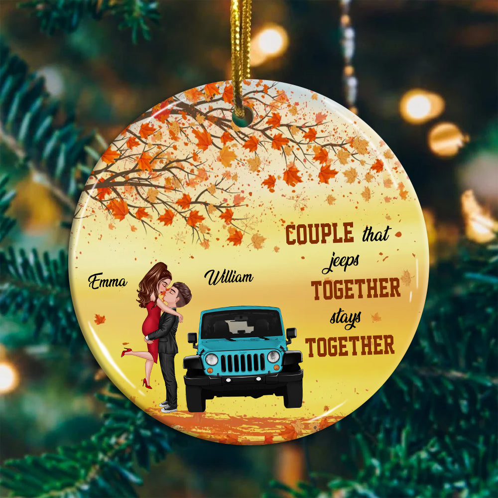 Blisscorners Couple That Jeeps Together Stays Together , Custom Appearances And Names- Personalized Ceramic Ornament - Gift For Couple2D Flat LM2111