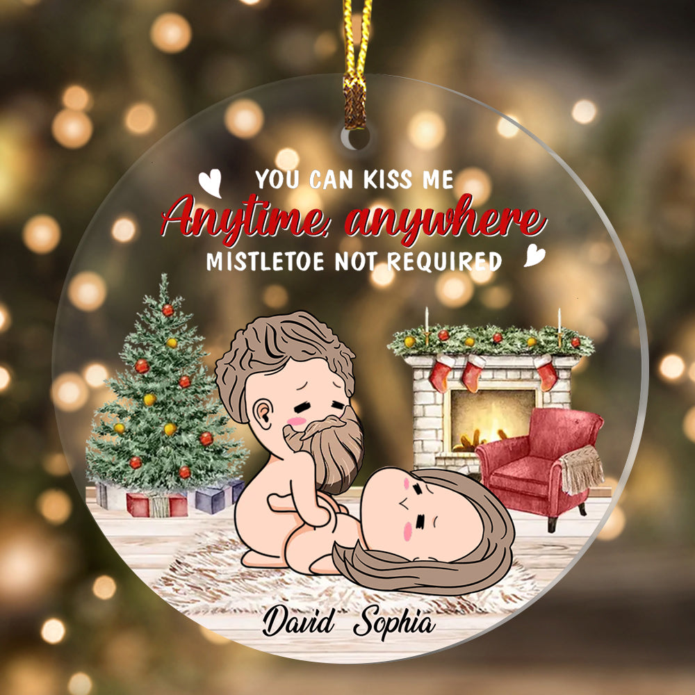 Blisscorners You Can Kiss Me Anytime Anywhere - Custom Appearances And Names Christmas Couple Gift - Personalized Acrylic Ornament2D Flat LM2111