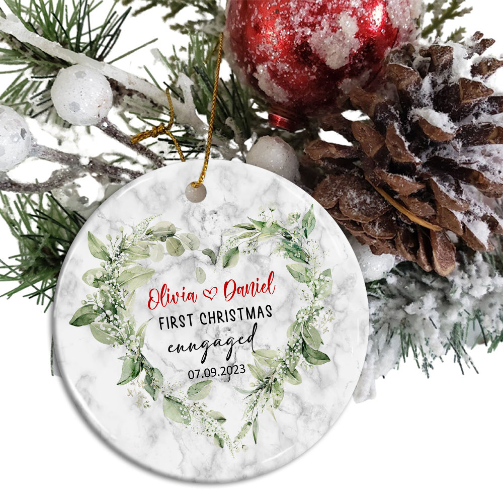 Blisscorners First Christmas Engaged  - Personalized Christmas Ceramic Ornament - Gift For Couple, Family2D Flat LM2111