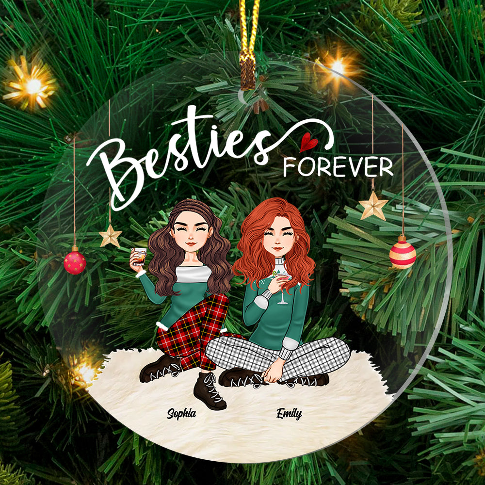 Blisscorners Besties Forever Girls Friendship - Custom Appearances, Quote And Names Christmas Gift - Personalized Acrylic Ornament2D Flat LM2111
