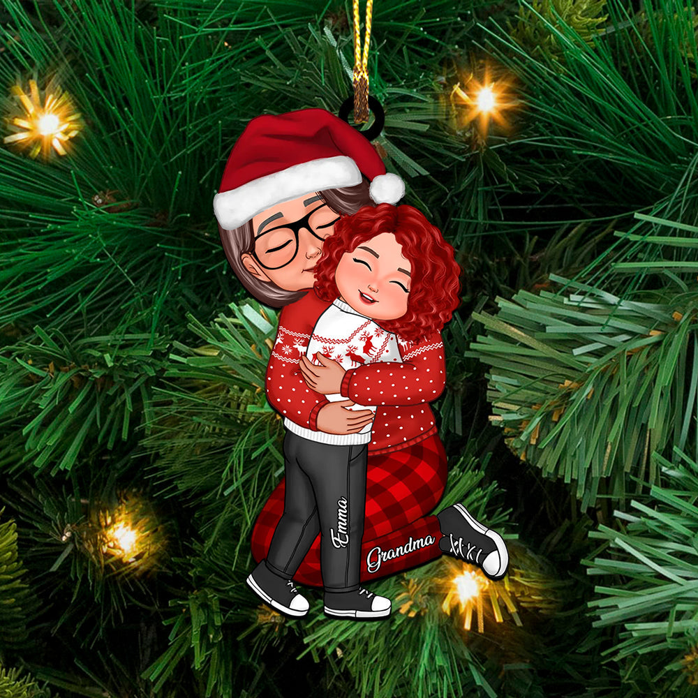 Blisscorners Grandma, Mom Hugging Grandkid, Kid - Custom Appearances And Names - Personalized Acrylic Ornament- Christmas Gift For Family2D Flat LM2111