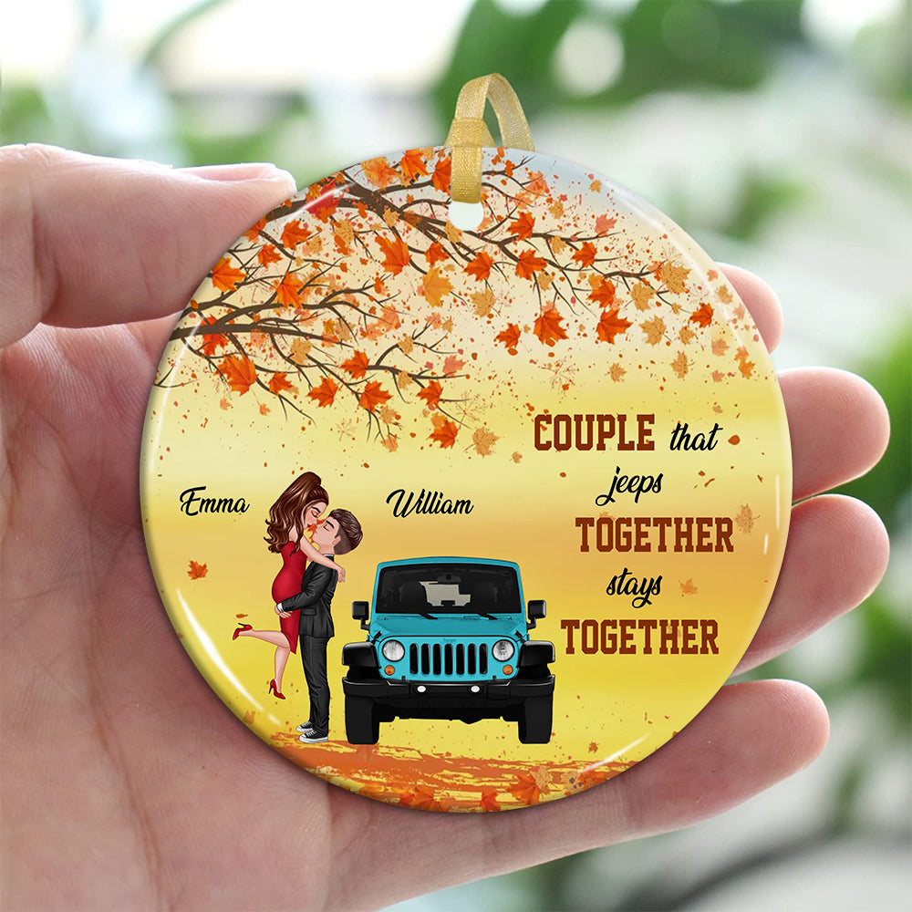 Blisscorners Couple That Jeeps Together Stays Together , Custom Appearances And Names- Personalized Ceramic Ornament - Gift For Couple2D Flat LM2111