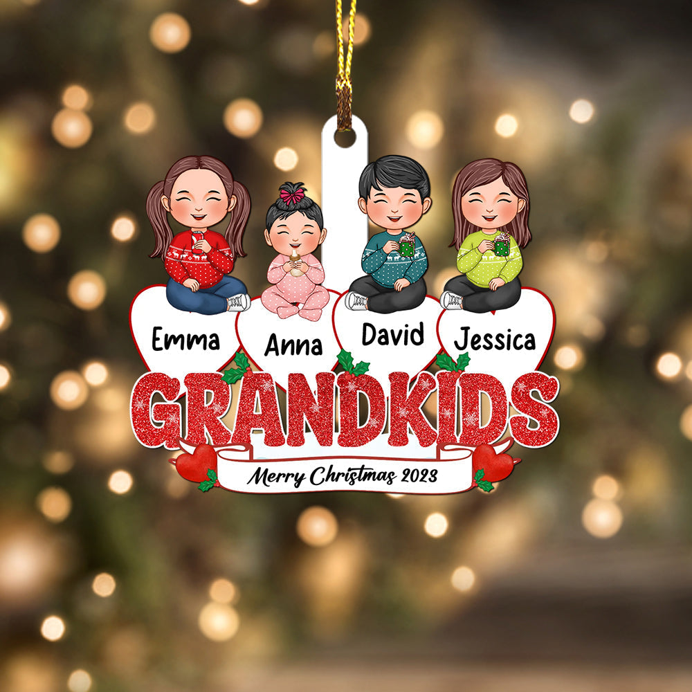 Blisscorners Christmas Kids On Snow Heart - Custom Appearances And Names, Personalized Acrylic Ornament - Gift For Christmas2D Flat LM2111