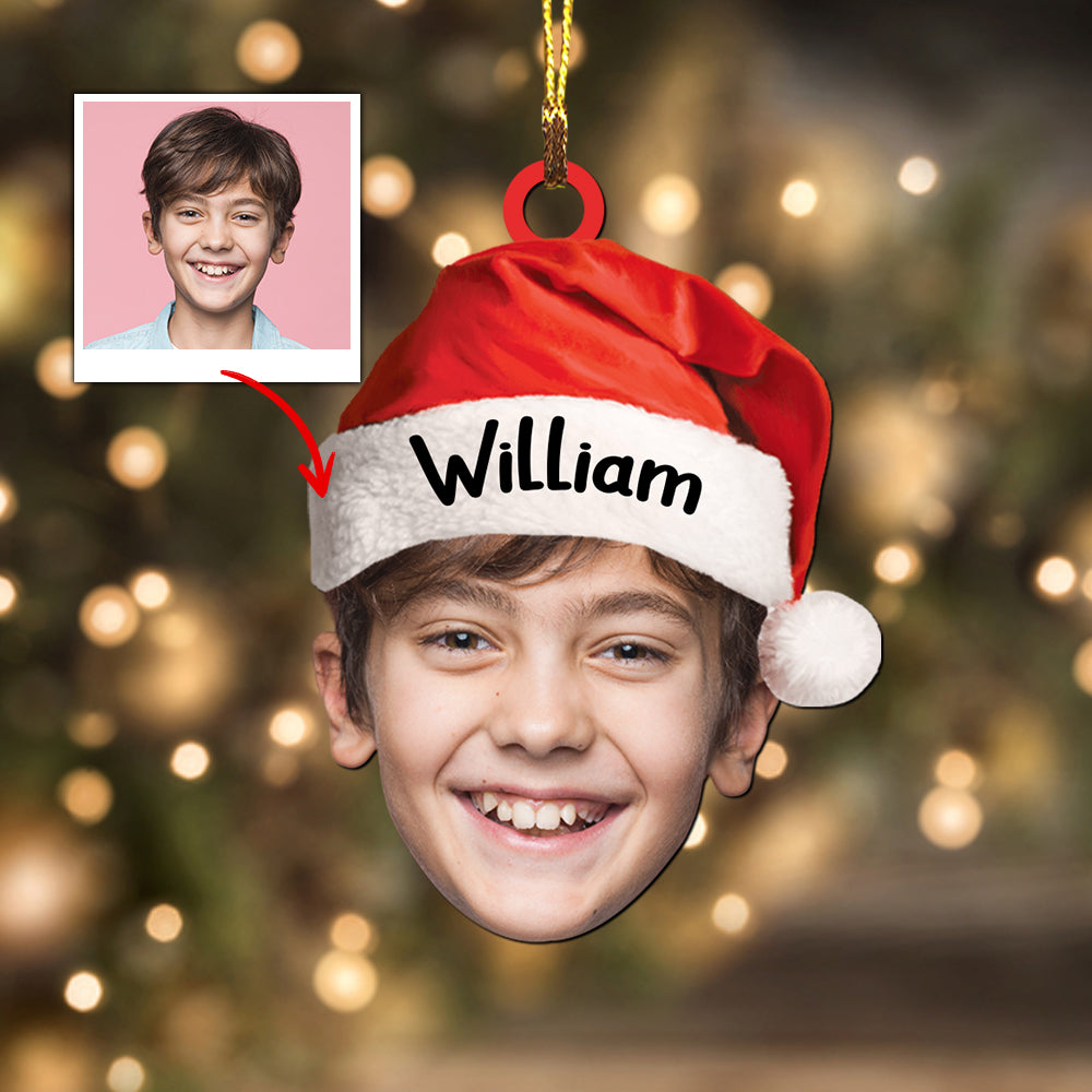 Blisscorners Christmas Hat - Christmas Gift For Family, Custom Photo And Name - Personalized Acrylic Ornament2D Flat LM2111