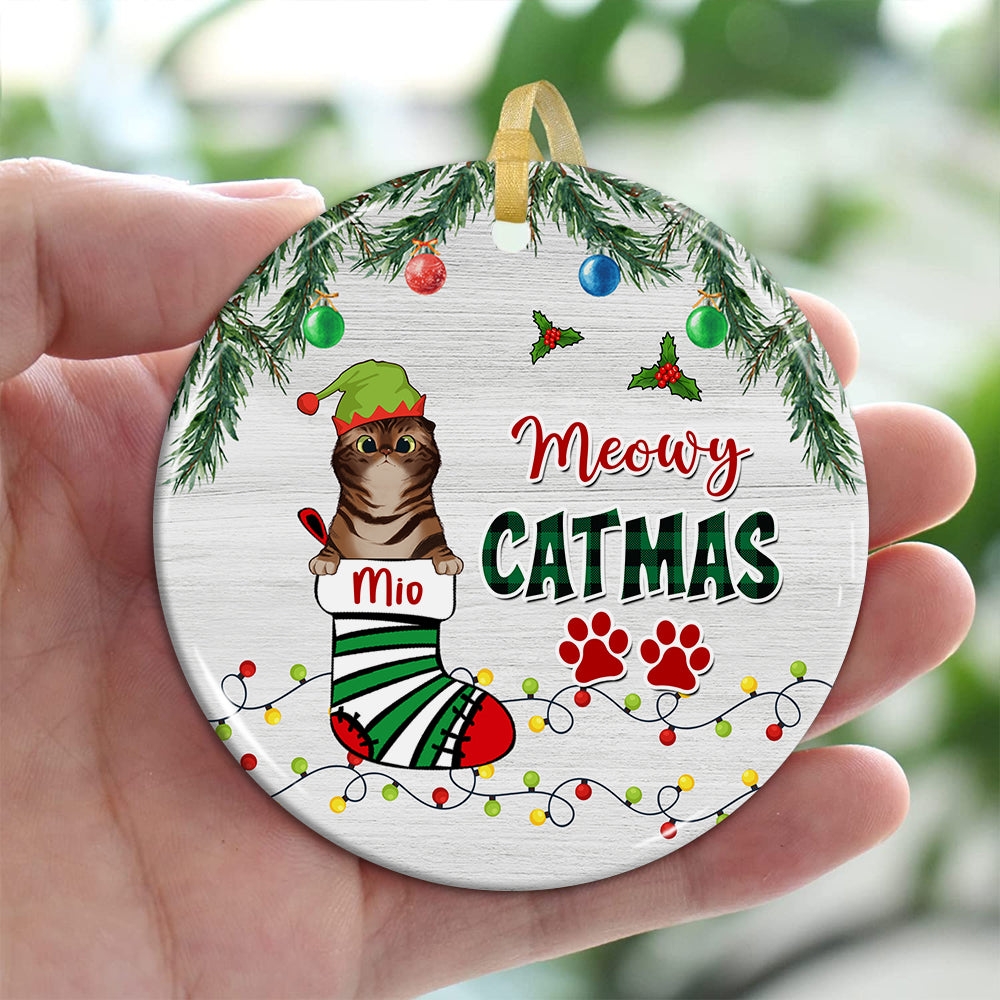 Blisscorners Meowy Catmas - Personalized Ceramic Ornament - Gift For Pet Lover, Christmas Gift2D Flat LM2111