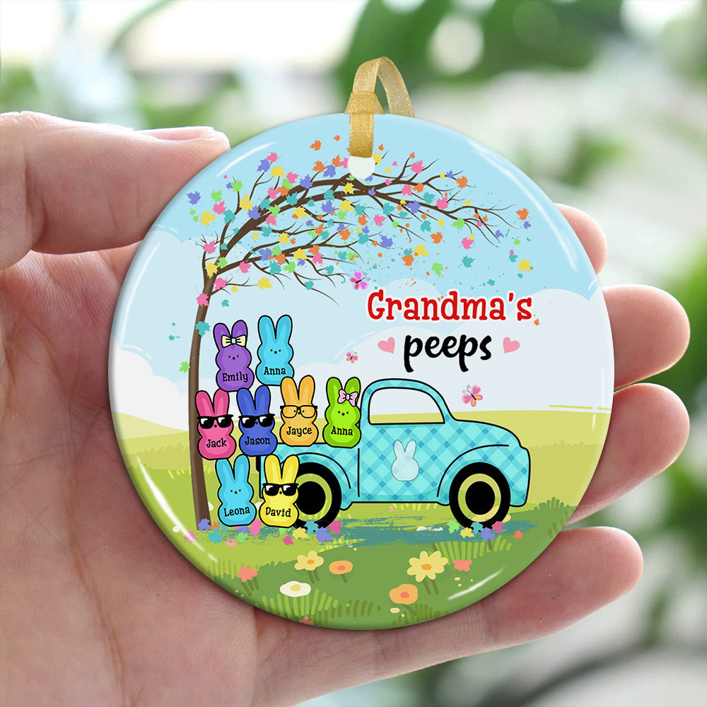 Blisscorners Family Rabbit Peeps And Car, Custom Appearances And Names- Personalized Ceramic Ornament - Gift For Family2D Flat LM2111