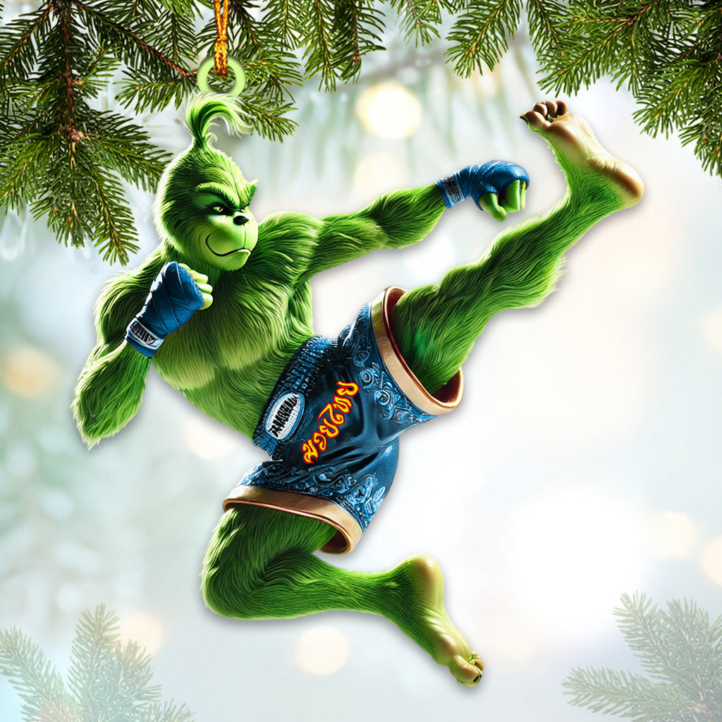 Blisscorners Custom Name Muay Thai Grinch Ornament, Muay Thai Lover Christmas Gift2D Flat LM2111