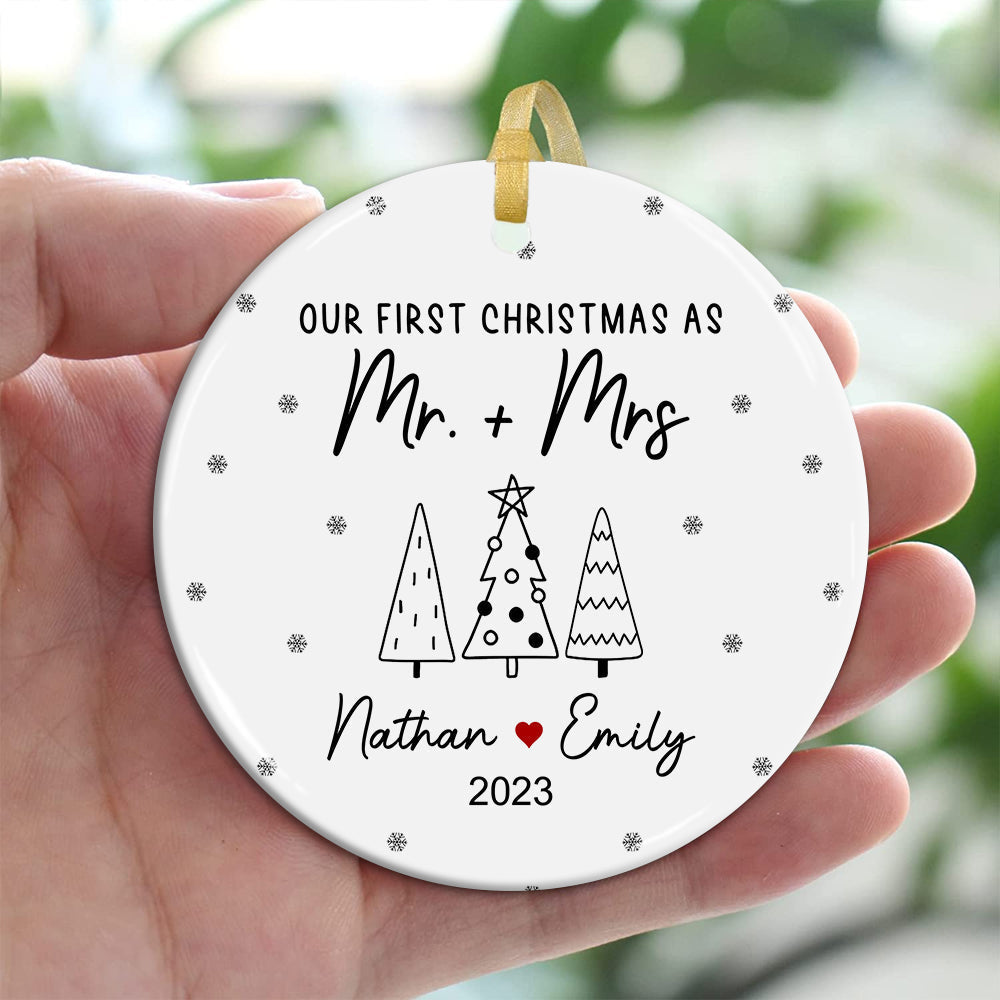 Blisscorners Our First Christmas As Mr & Mrs - Personalized Ceramic Ornament - Gift For Christmas, Family Gift2D Flat LM2111