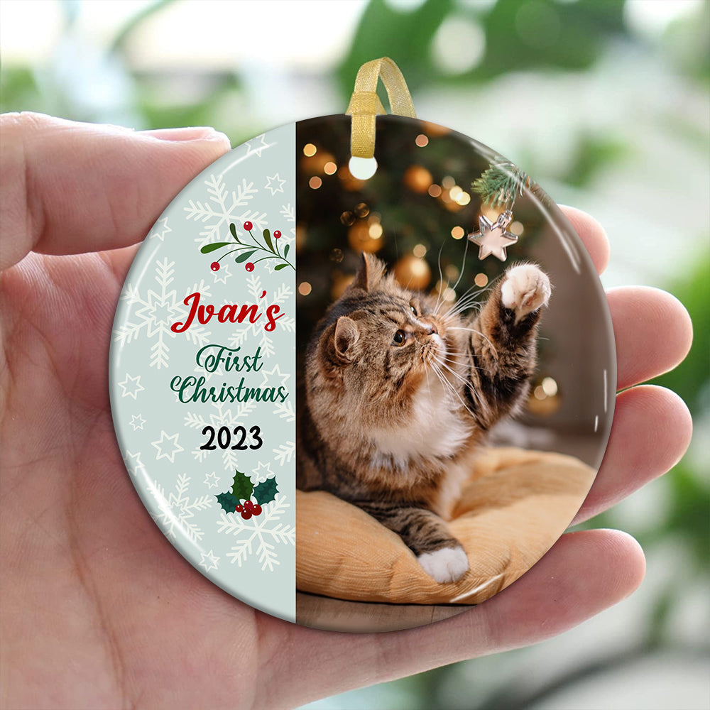 Blisscorners Merry First Christmas - Personalized Photo And Name Ceramic Ornament - Gift For Christmas, Gift For Pet Lover, Gift For Family2D Flat LM2111