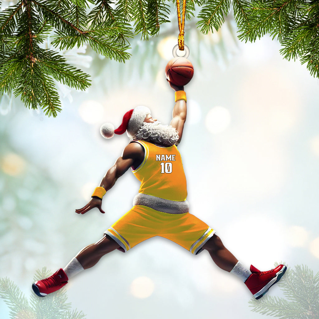 Blisscorners Custom Name and Number Santa Basketball Ornament, Basketball Christmas Gift2D Flat LM2111