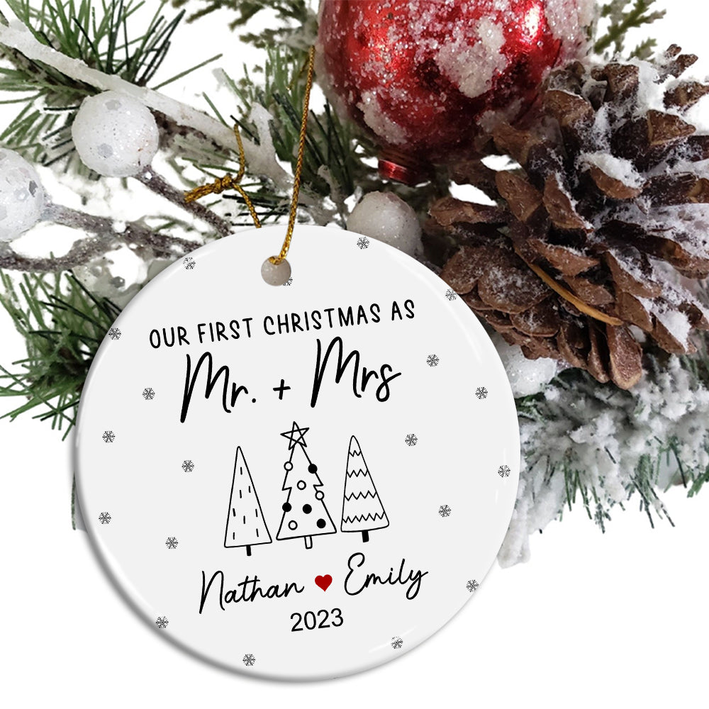 Blisscorners Our First Christmas As Mr & Mrs - Personalized Ceramic Ornament - Gift For Christmas, Family Gift2D Flat LM2111