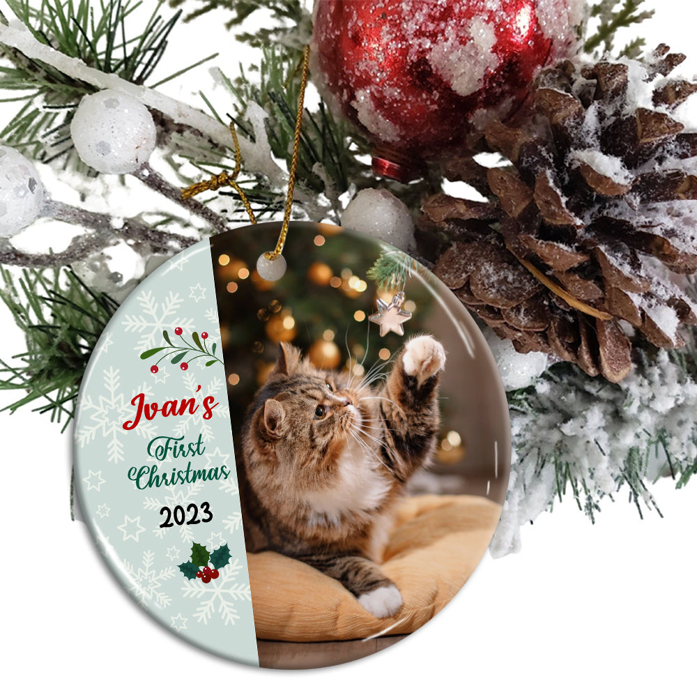 Blisscorners Merry First Christmas - Personalized Photo And Name Ceramic Ornament - Gift For Christmas, Gift For Pet Lover, Gift For Family2D Flat LM2111