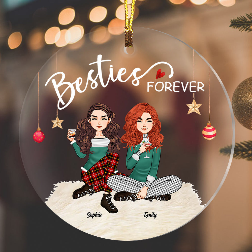 Blisscorners Besties Forever Girls Friendship - Custom Appearances, Quote And Names Christmas Gift - Personalized Acrylic Ornament2D Flat LM2111
