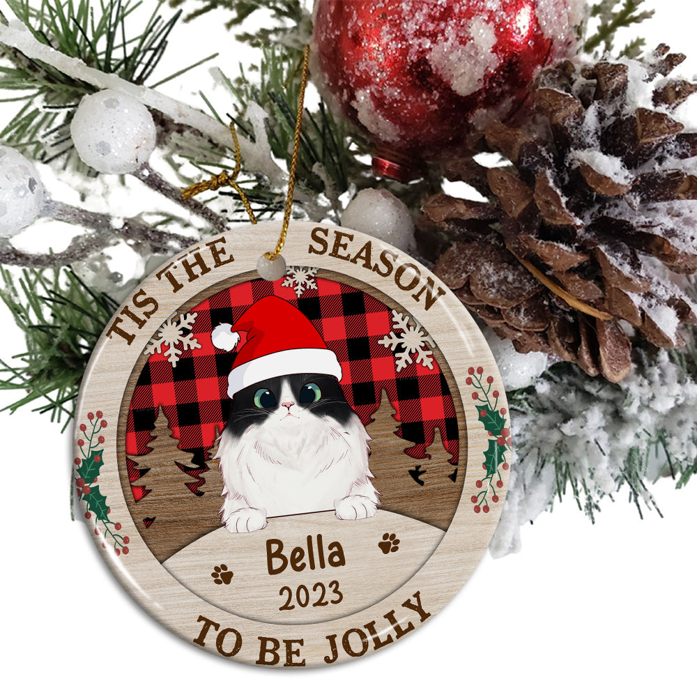 Blisscorners Tis The Season To Be Jolly - Personalized Christmas Ceramic Ornament - Gift For Pet Lover2D Flat LM2111