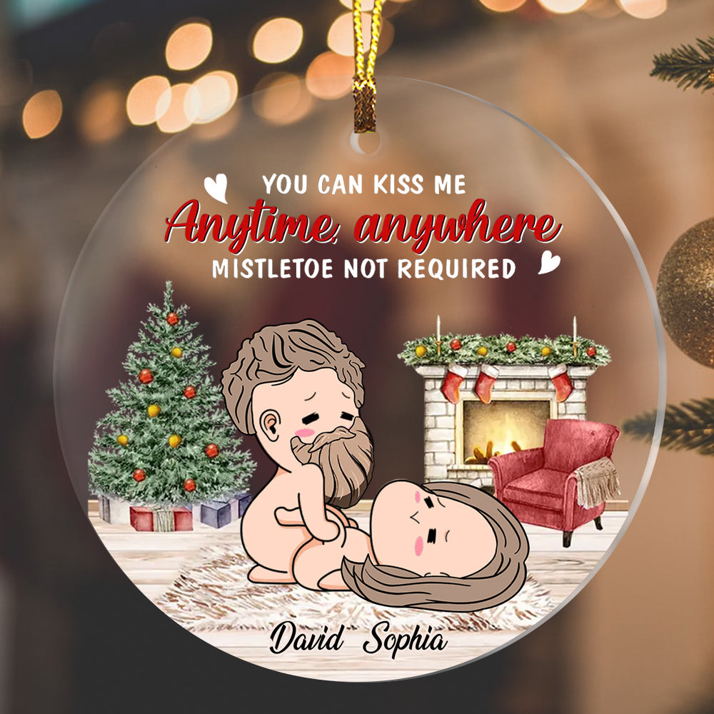 Blisscorners You Can Kiss Me Anytime Anywhere - Custom Appearances And Names Christmas Couple Gift - Personalized Acrylic Ornament2D Flat LM2111