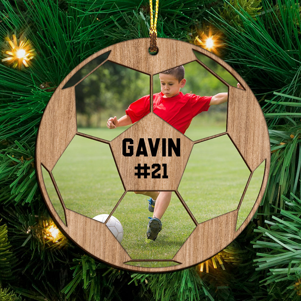 Blisscorners Custom Photo And Name In Ball - Personalized Custom Shaped Wooden Ornament - Gift For Soccer Lover2D Flat LM2111