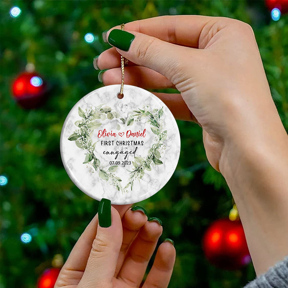 Blisscorners First Christmas Engaged  - Personalized Christmas Ceramic Ornament - Gift For Couple, Family2D Flat LM2111
