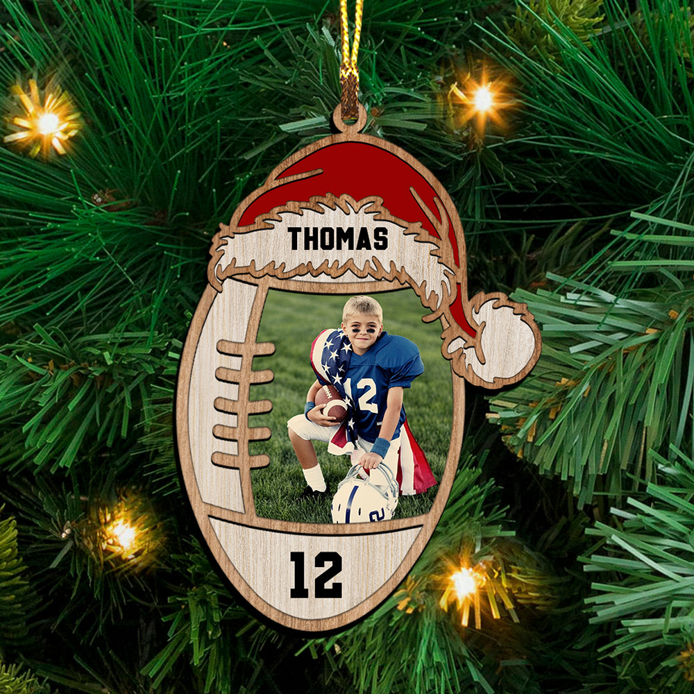 Blisscorners American Football, Gridiron Football Lover - Custom Photo And Name, Personalized Acrylic Ornament - Family Gift2D Flat LM2111
