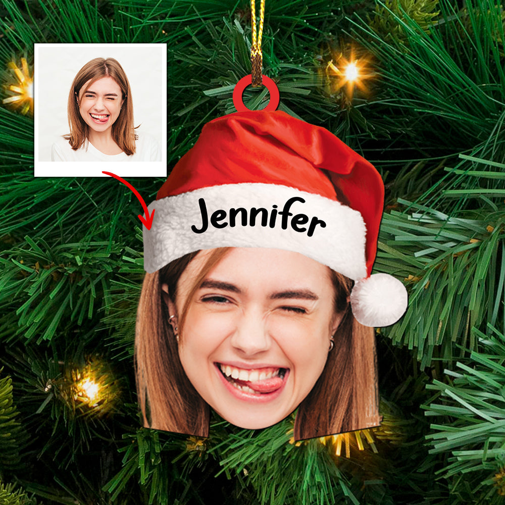 Blisscorners Christmas Hat - Christmas Gift For Family, Custom Photo And Name - Personalized Acrylic Ornament2D Flat LM2111