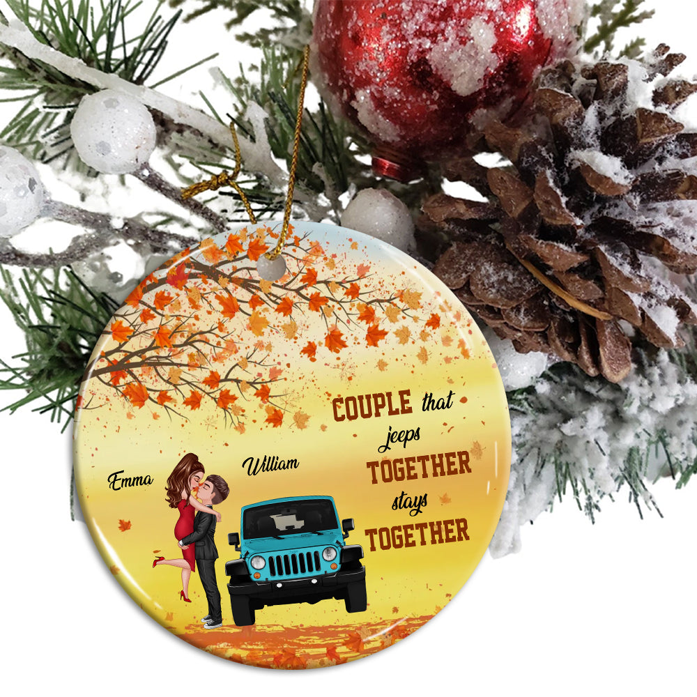 Blisscorners Couple That Jeeps Together Stays Together , Custom Appearances And Names- Personalized Ceramic Ornament - Gift For Couple2D Flat LM2111