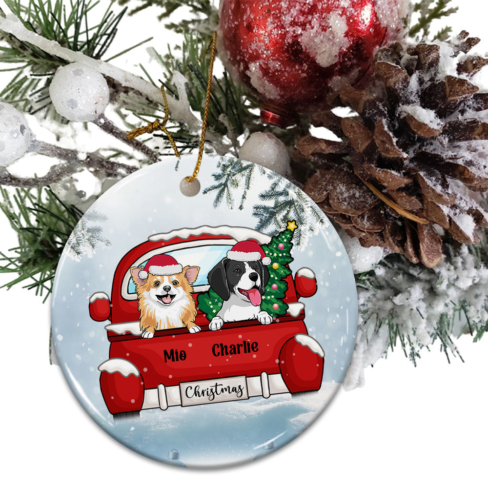 Blisscorners Here Comes Santa Paws - Custom Dog And Name- Personalized 2 Sides Ceramic Ornament - Gift For Pet Lover, Christmas Gift2D Flat LM2111