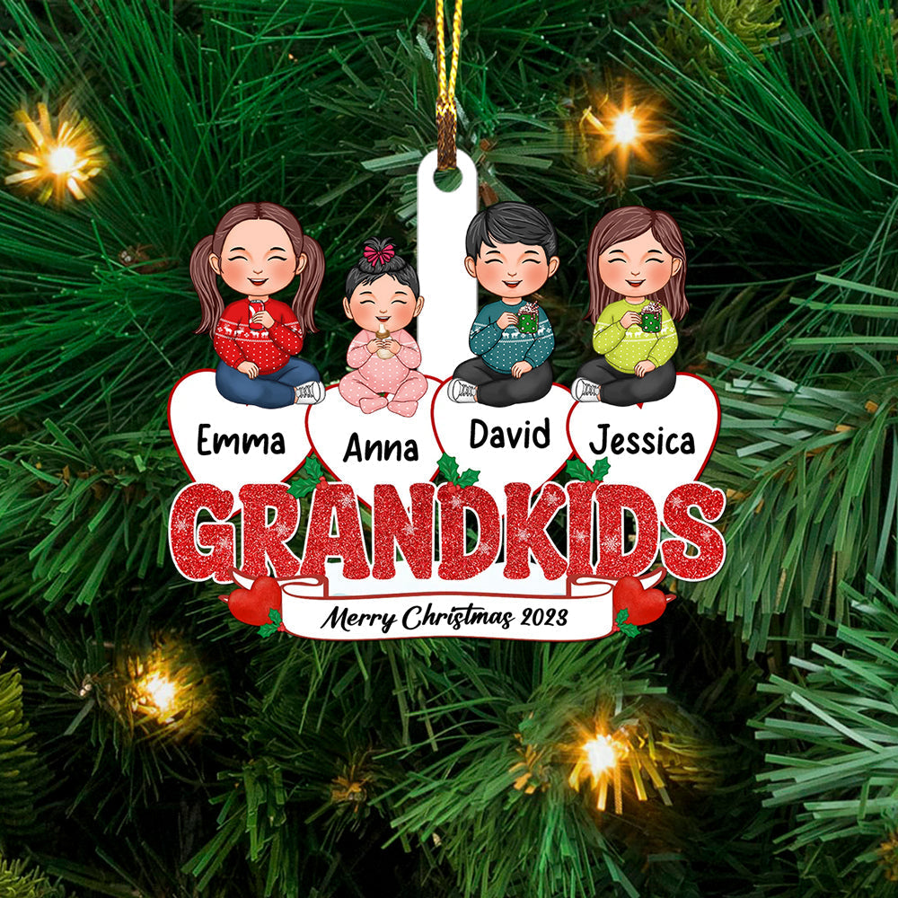 Blisscorners Christmas Kids On Snow Heart - Custom Appearances And Names, Personalized Acrylic Ornament - Gift For Christmas2D Flat LM2111