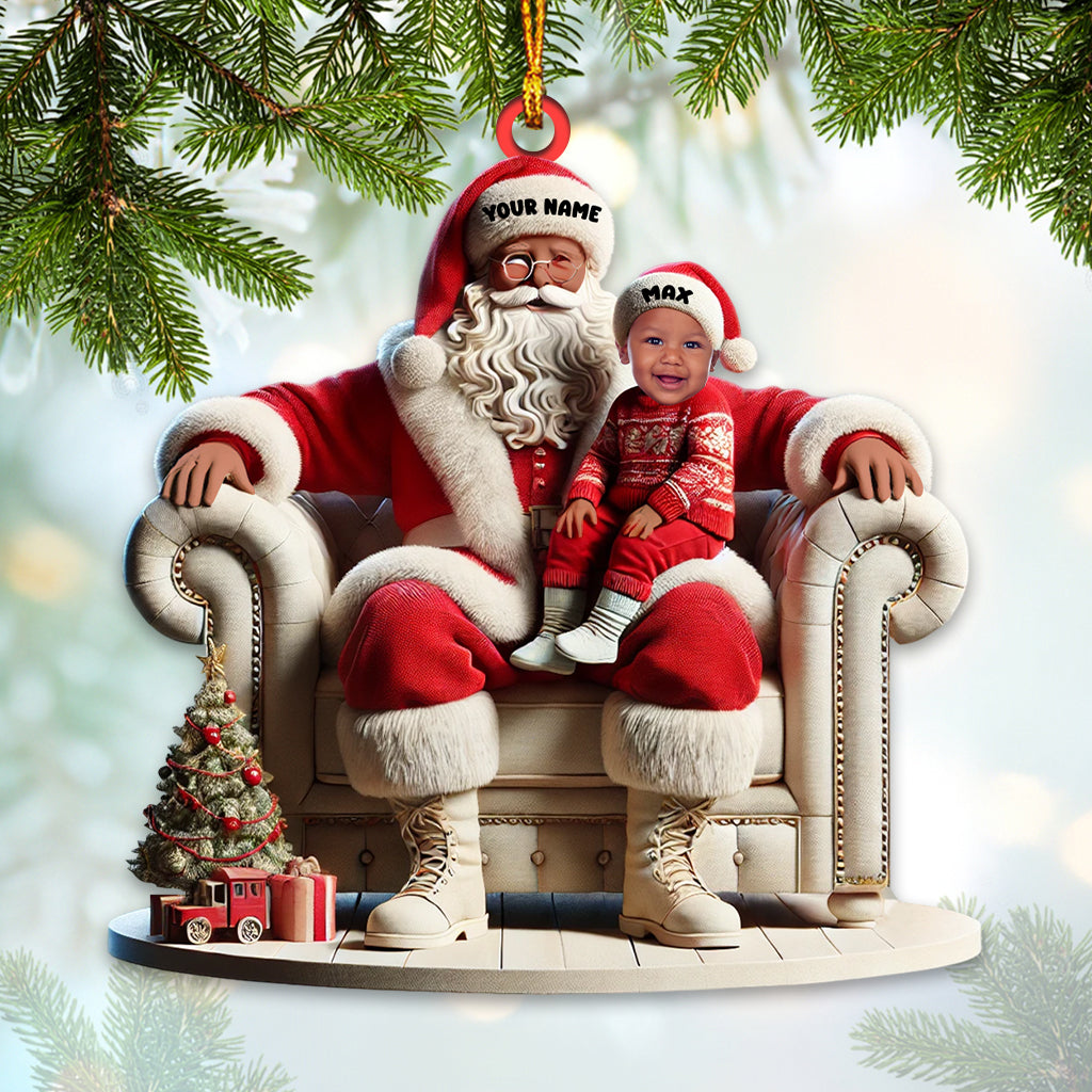 Blisscorners Custom Name and Photo Santa Ornament, Santa and Baby Christmas Ornament2D Flat LM2111