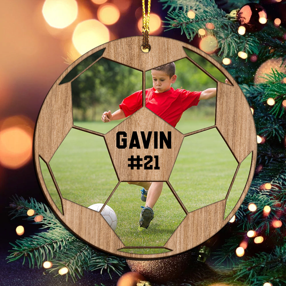Blisscorners Custom Photo And Name In Ball - Personalized Custom Shaped Wooden Ornament - Gift For Soccer Lover2D Flat LM2111