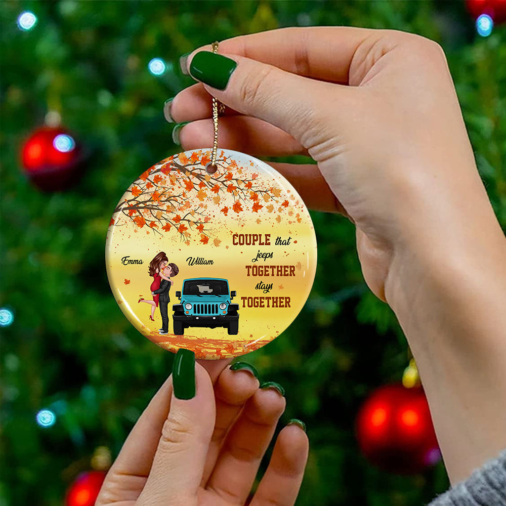 Blisscorners Couple That Jeeps Together Stays Together , Custom Appearances And Names- Personalized Ceramic Ornament - Gift For Couple2D Flat LM2111